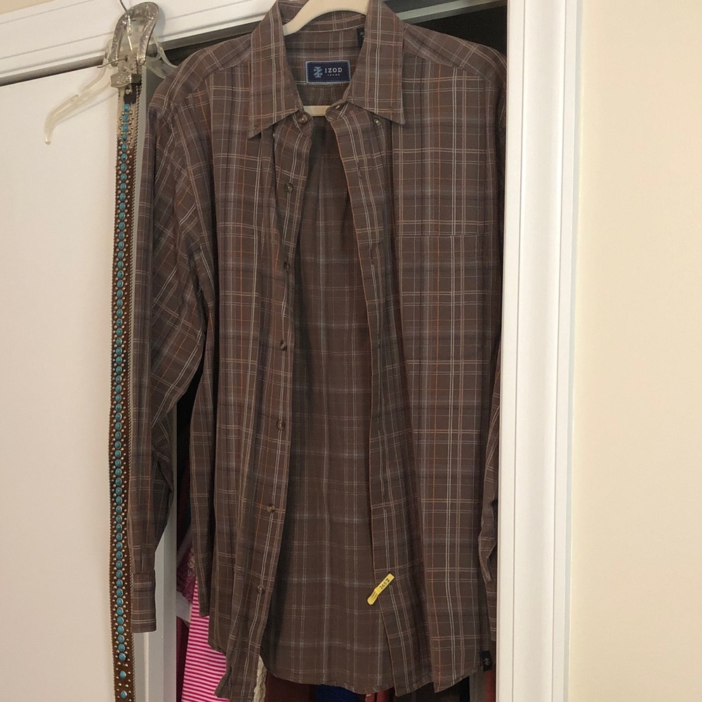 Izod Men's Casual Brown Plaid Shirt